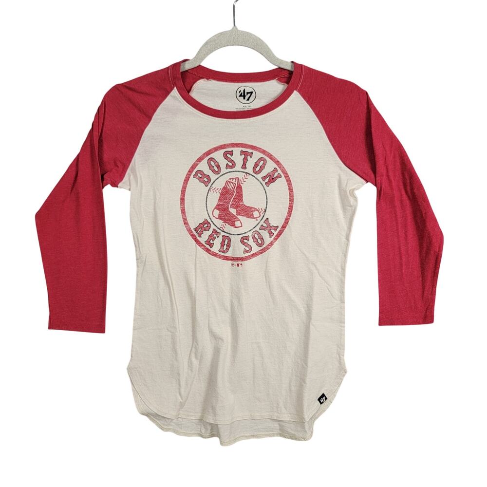 47 Brand Boston Red Sox Raglan 3/4 Sleeve Tee White Red XS Preowned